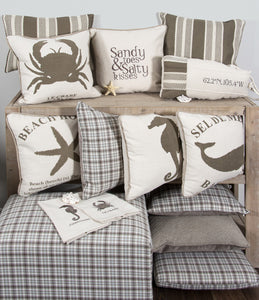L642-KISS 18"x18"Sandy Toes and Salty Kisses Embroidered Pillow with Feather Insert part of the Lake House Collection