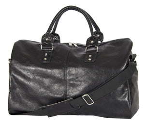 L1038-13 Borough Bag in an Authentic Old World Black Leather. Part of The On the Tee Vintage Golf Collection and Cosmetic and Travel, Vintage Canadiana, and Totes Collections 18"x12"x8"