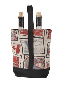 L1002-STMP 10"x10"x4" Vintage Stamp Images printed on this Double Wine Bottle Bag lined in a durable water proof Denier Nylon part of The Vintage Canadiana Collection