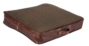 L1013-3038 18x18x3" This Rioja Stone Seat Cushion in a Woven Fabric & Authentic Leather Detail, adds to this unique vintage style, part of Unbridled Passion Collection