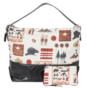 L1024-NRTH Day Tote Traveller Relaxed Every Day Tote with Structured Leather Base and Adjustable Bridle Leather Shoulder Strap Part of the Vintage Canadiana, Cosmetic and Travel Collections 21"x14"x8"