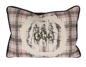 Country Style City Chic Giddy Up Sophisticated Riders with a Flat Piped Edge on a 14"x20" Pillow with Feather Insert with Zipper for easy removal for Laundering Proudly Manufactured in Canada
