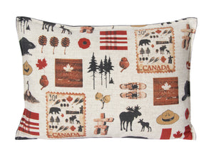 L626-NORTH 14"x20" We The North Pillow reverse to solid Coordinate with Feather Insert and Flanged edge part of The Vintage Canadiana Collection
