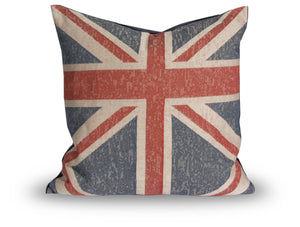 L642-1355 Union Jack 18"x18" Pillow Knife Edge with Zipper Feather Insert reverse to solid Zips off for easy Laundering Part of Home Trends and Comforts Collection