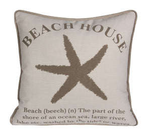 L642-BHSE 18"x18"Beach House Pillow Eco Printed with Feather Insert part of the Lake House Collection, Zipper Closure for easy removal of Insert for Laundering