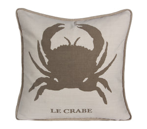 L642-CRAB 18"x18"Crab Pillow Eco Printed Flat Piped with a Linen Trim, Feather Insert part of the Lake House Collection, Zipper Closure for easy removal of Insert for Laundering