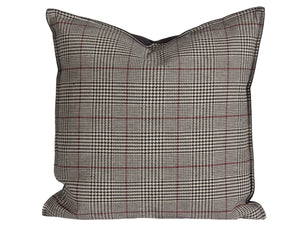 Country Style City Chic Cotswold Black Sofisticated Houndstooth Plaid Pattern Pillow 20"x20" Flanged with Feather Insert and Zipper for easy removal for Laundering Proudly Manufactured in Canada