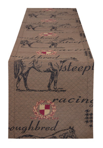 L664R-3040 13"x72" Thoroughbred Table Runner in a Woven Fabric w Horse and Crest Images, part of The Unbridled Passion Collection