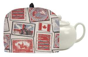 L724-STMP 10"x13" Vintage Stamp Images printed on this Tea Cozy with Removable Liner, part of The Vintage Canadiana Collection