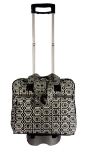 L759-1423 Trolley Tote Bradstreet Ebony w Trolley Cart trimmed w Black Patent. Spacious Interior Tote Double Straps and Removable Trolley Cart. Part of the Cosmetic and Travel Collection 10"x18"x16"