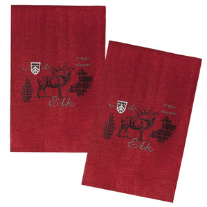 L771-ELK Country Style City Chic Guest Towels with Elk Motif 16"x24" Set of 2 on Linen Fabric