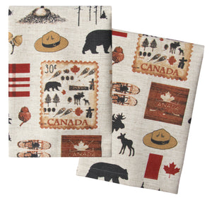 L771-NORTH 16"x24" We The North Guest towels Set or 2 designed by Elizabeth Law with Eco Friendly Printing, part of The Vintage Canadiana Collection