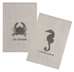 L771-BHSE 16"x24"Set of 2 Beach House Crab and Sea Horse Linen Guest Towels part of the Lake House Collection