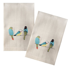 L771-BIRD 16"x24" Guest Towel Set of 2 Early Bird Multi Embroidered on Linen Blend part of Home Trends and Comforts Collections