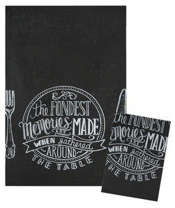 L771-FOND 16"x24" Fondest Memories Chalkboard Set of 2 Linen Guest Towels Eco Printed and designed in Canada, Chalk Style with on trend part of The Chalkboard Collection