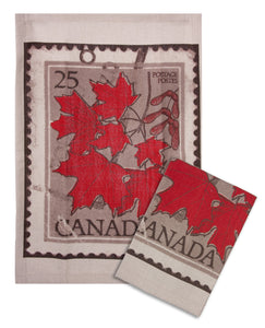 L771-LEAF 16"x24" Vintage Leaf Stamp Guest towels Set of 2 designed by Elizabeth Law with Eco Friendly Printing, part of The Vintage Canadiana Collection