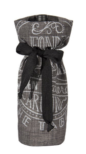 L772-FOND 7"x13" Fondest Memories Chalkboard Wine Bottle Bag, Eco Printed and designed in Canada, Chalk Style with on trend design, part of The Chalkboard Collection comes with a Cotton Twill Tape Ribbon