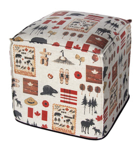 L900N-NRTH Square Ottoman  18"x18"x16" Firm Foam and Poly Insert the Original Printed Design By Elizabeth at Lady Rosedale zips off for laundering and the base is a waterproof scratch resistant Denier Material part of The Vintage Canadiana Collection