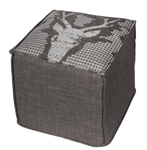 L900N-BUCK 18"x16"x16" Buck Chalkboard Ottoman Rigid Foam and Fibre Eco Printed and designed in Canada, Chalk Style with on trend Buck Image with Houndstooth printed on Grey Fabric part of The Chalkboard Collection