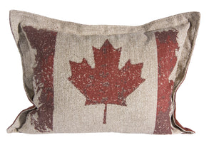 L960-CANAD 16"x22" Pillow with Zippered Feather Insert the Vintage Canada Flag printed image with a Flanged edge part of the Lady Rosedale Vintage Canadiana Collection